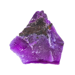 close up of sample of natural stone from geological collection - unpolished sugilite mineral...
