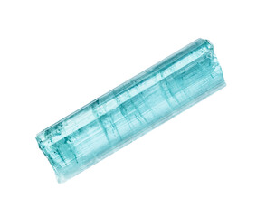 close up of sample of natural stone from geological collection - unpolished indicolite crystal...