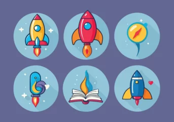 Lichtdoorlatende gordijnen Ruimteschip Skyward Ventures. Versatile Rocket Ship Icons for Business, Education, and More. Flat Illustration.