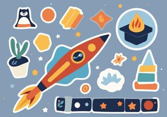 Skyward Ventures. Versatile Rocket Ship Icons for Business, Education, and More. Flat Illustration.