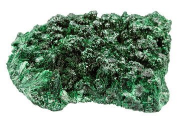 close up of sample of natural stone from geological collection - unpolished velvet malachite...