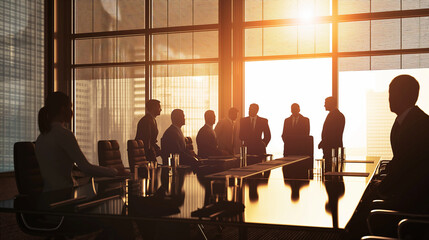 Silhouetted business professionals in a meeting