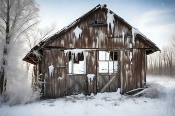 abandoned house in the snow