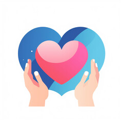abstract illustration style icon of hands holding a heart, flat, white background сreated with Generative Ai