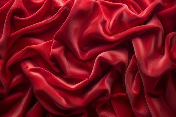 Lush red velvet fabric undulating in waves, reflecting light with a deep, sumptuous sheen. - obrazy, fototapety, plakaty