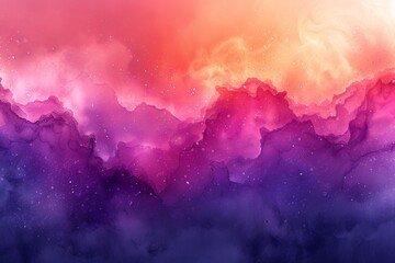 Gradient watercolor wash resembling mountain ranges with a blend of reds, pinks, and purples. - obrazy, fototapety, plakaty