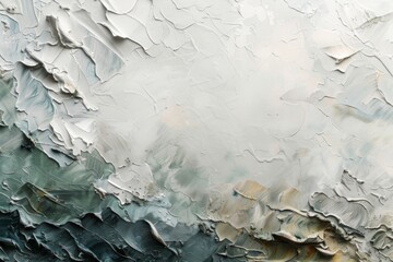 Layered oil paint strokes in white and blue creating a textured abstract canvas.