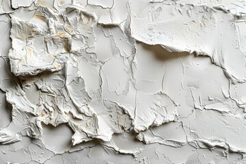 Thick white paint texture on canvas with raised brushwork and dynamic strokes.