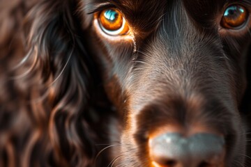 A close-up of an English Cocker Spaniel's soulful eyes, brimming with intelligence and affection,