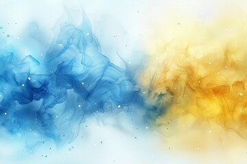 Ethereal blue and gold watercolor blend with a dreamy, floating appearance.