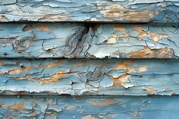 Bright blue peeling paint on weathered wooden planks with rustic charm.