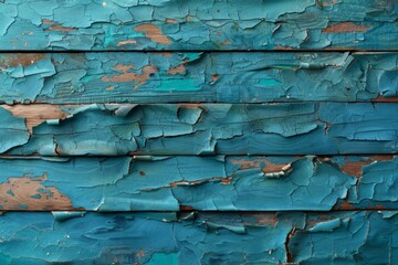 Bright blue peeling paint on weathered wooden planks with rustic charm.