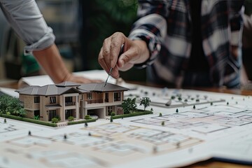 Real estate agent Explain house plans to view house plans and sales contracts, house purchase contracts with land and insurance with rental house concepts, business success
