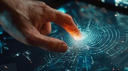 Mano che tenta di accedere a un computer, ma viene bloccata da un'impronta digitale