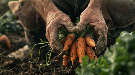 Mani raccolgono carote biologiche. Concetto di importanza della coltivazione sostenibile. - 765866508