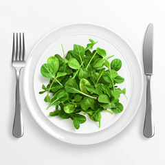 Fresh green salad on a white plate illustration. Healthy food.