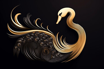 Beautiful Golden Swan on Black Background