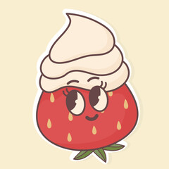 Strawberry cream sticker that playfully looks sideways 