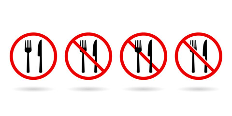 Eating prohibited icon vector. Cutlery and prohibition sign. Anti spyware icon symbol illustration. - obrazy, fototapety, plakaty