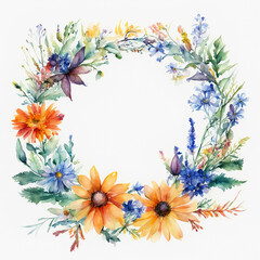 Obraz na płótnie Canvas a wreath of beautiful wildflowers, summer, illustration. artificial intelligence generator, AI, neural network image. background for the design.