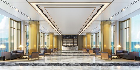 3D Rendering luxury Hotel Reception Lobby