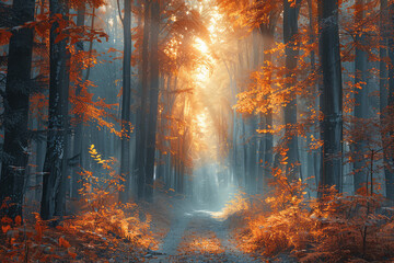 Autumn forest beautiful view. Created with Ai