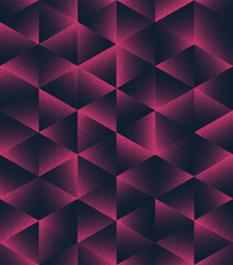 Triangles and Hexagons Seamless Pattern Trend Vector Noir Purple Abstract Background. Geometric Pink Black Halftone Art Illustration. Endless Graphic Technologic Abstraction Wallpaper Dot Work Texture