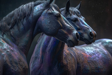Majestic Blue and Purple Metallic Ornament Horses