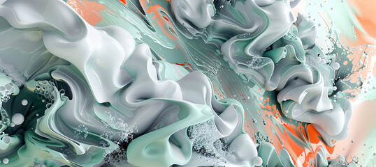 abstrakter, moderner, bizarrer 3d-Hintergrund mit grünen und orangen fließenden Wellen