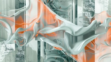 abstrakter, moderner, bizarrer 3d-Hintergrund mit grünen und orangen fließenden Wellen - obrazy, fototapety, plakaty