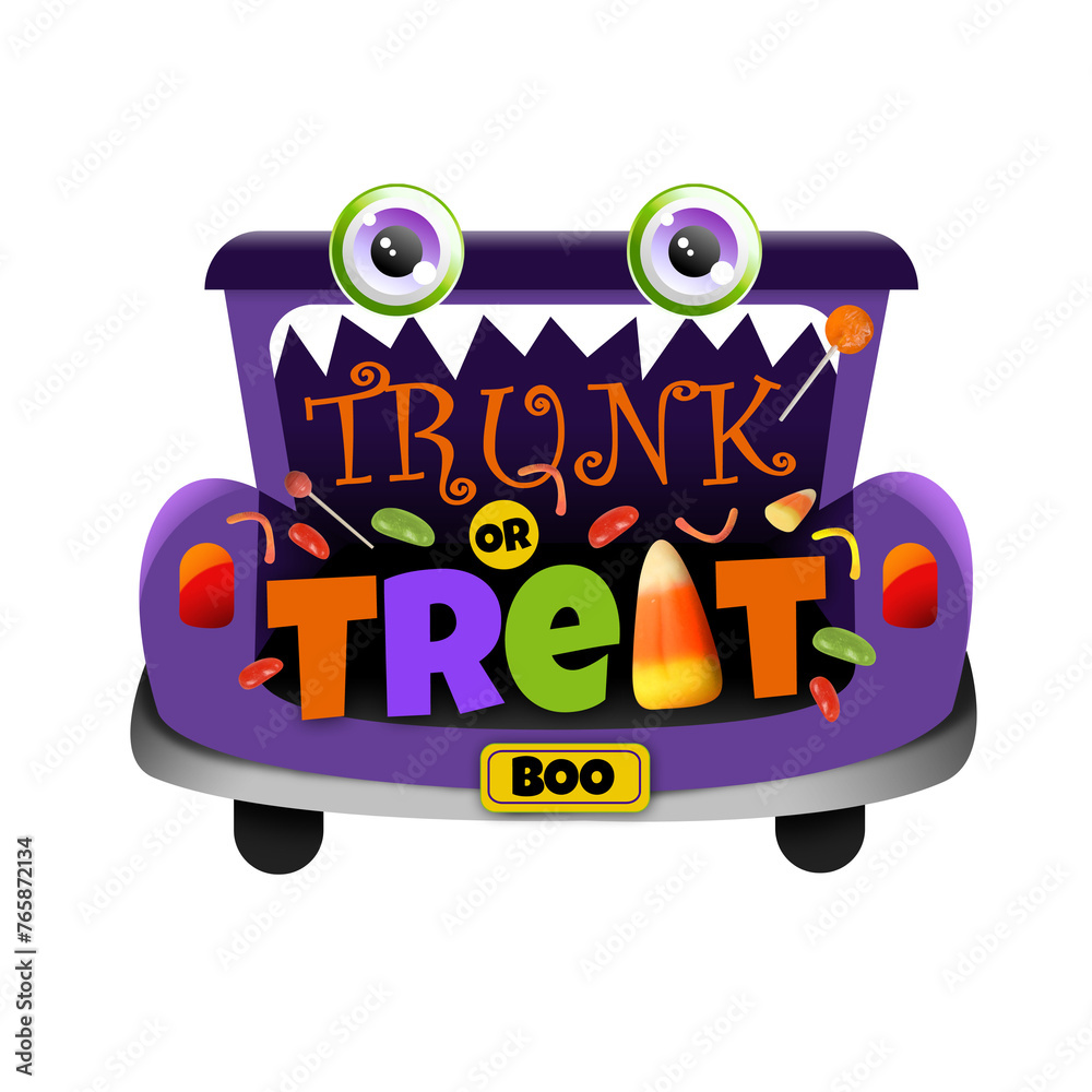 Wall mural a trunk or treat isolated graphic of a car decorated for halloween theme trick or treat activity wit