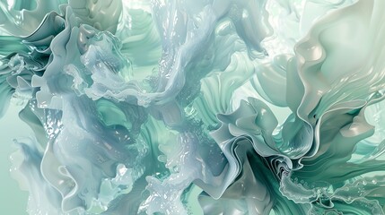 abstrakter, moderner Hintergrund mit fließenden weißen und grünen Wellen - obrazy, fototapety, plakaty