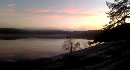 Fototapeta na wymiar Sunset view over lake Sisjön, Sweden