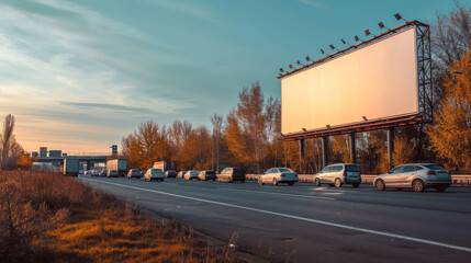 Empty Billboard During Daytime on Busy Road Business Traffic, Generative AI