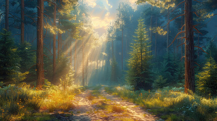 Morning in the forest. Created with Ai