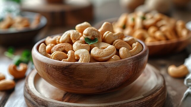 cashew nuts in the wooden plate