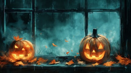 Halloween acrylic illustration - obrazy, fototapety, plakaty