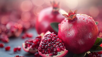 close up of tasty pomegranates