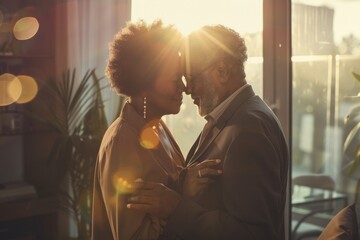 Man and Woman Standing in Front of Window - obrazy, fototapety, plakaty