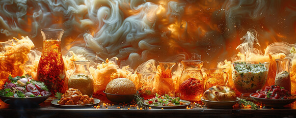 Obraz na płótnie Canvas Various types of food on table. Created with Ai