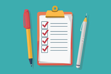 Task Management Checklist - Business People with Clipboards, Pencils Marking To-Do Lists. Checkmarks for Completed Work, Surveys, Questionnaires. Vector Illustration for Productivity, Achievement.