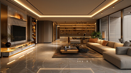 Elegant Open Plan Living Room Design with Marble Accents
