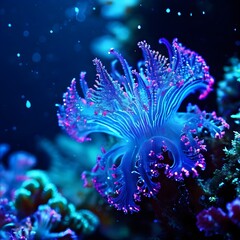 Fototapeta na wymiar bio luminescent species in the dark ocean depths intricate patterns aglow
