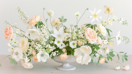  a vase filled with lots of flowers sitting on top of a table next to a vase filled with white and pink flowers.