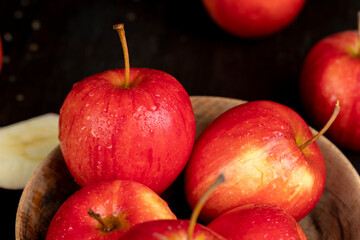 clean wet red apples , close-up