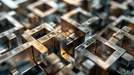 A close-up view of a complex, interlocking metal puzzle, highlighting the precision and challenge of its design