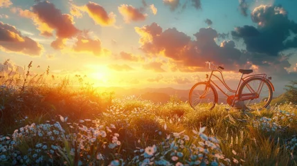 Kissenbezug Bicycle in the sunset in the mountains © Daisha