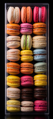 Front view, neatly packed with Colorful Macarone in plastic box сreated with Generative Ai
