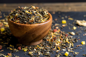 delicious dry tea with additives for taste and aroma