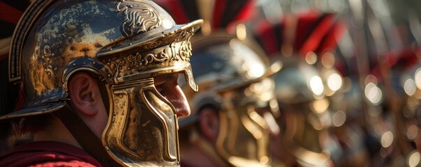 A Roman warriors farewell a close up on the emotional goodbye before heading to battle - obrazy, fototapety, plakaty